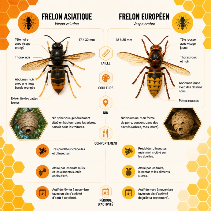 Différence entre Frelon asiatique et frelon européen.